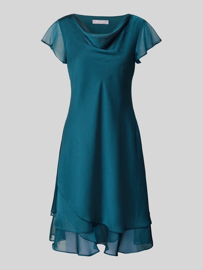 Produktfoto, Knielanges Cocktailkleid mit Wasserfall-Ausschnitt von Christian Berg Cocktail, szyfon, linia A, niebieski, długość do kolan, tekstura lekka