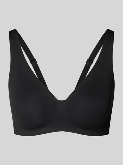 Produktfoto, Triangel-BH mit breiten Trägern von Mey aus schwarzem Material-Mix mit Stretch-Anteil, unwattiert, Hakenverschluss, Unifarben
