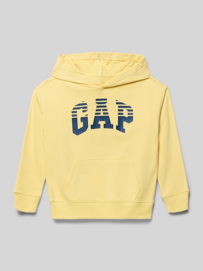 Produktfoto, Regular Fit Hoodie mit Logo-Print von GAP aus Baumwoll-Mix in Gelb, Kapuze, Känguru-Tasche, elastische Abschlüsse