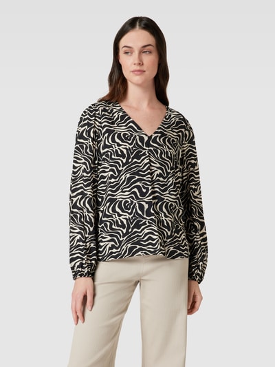 Object Blouse met all-over motief, model 'Leonora' Zwart - 4