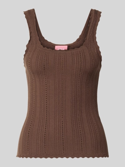 Produktfoto, braunes Tanktop in Pointelle-Strick mit Karree-Ausschnitt Modell 'GIANNA' von JJXX, Viskose-Mix, Wellensaum, körpernaher Schnitt