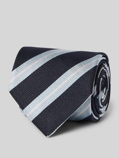 Produktfoto, Krawatte aus Seiden-Mix Modell 'H-Tie 7,5 CM-262' von BOSS, dunkelblau mit hellblauen Streifen, glatte Textur, Herren Krawatte von BOSS