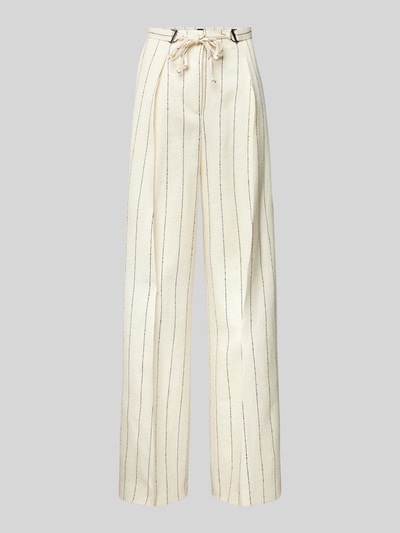 BOSS Wide Leg Leinenhose mit Bindegürtel Modell 'Tiana' Offwhite 2