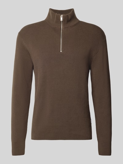Lindbergh Strickpullover mit Troyer-Kragen Mittelbraun 2