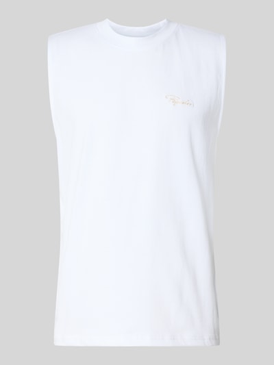 Produktfoto, weißes Tanktop mit Label-Stitching und Rundhalsausschnitt von Pegador aus Reine Baumwolle im Relaxed-Fit, Rückenlänge 66 cm, Größe M