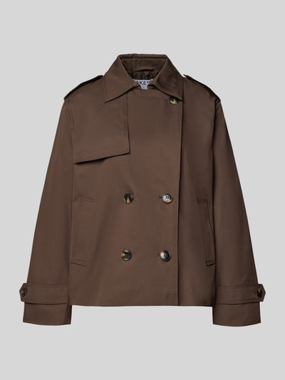 Produktfoto, Trenchcoat in kurzem Design mit bawełny, prosty krój, wykładany kołnierz, listwa guzikowa 2-rzędowa, wpuszczane kieszenie, pagony, krótki fason, długość tyłu w rozmiarze 36: 64 cm, szerokość ramion w rozmiarze 36: 44 cm, szerokość klatki piersiowej w rozmiarze 36: 51 cm, długość rękawów w rozmiarze 36: 60 cm, Trencz in kurzem Design mit Baumwoll-Anteil von Jake*s Casual