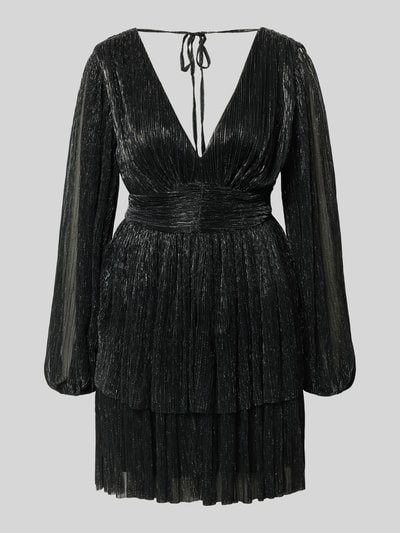 Jake*s Cocktail Sukienka koktajlowa błyszcząca z dekoltem w serek i tasiemką w talii Czarny 2