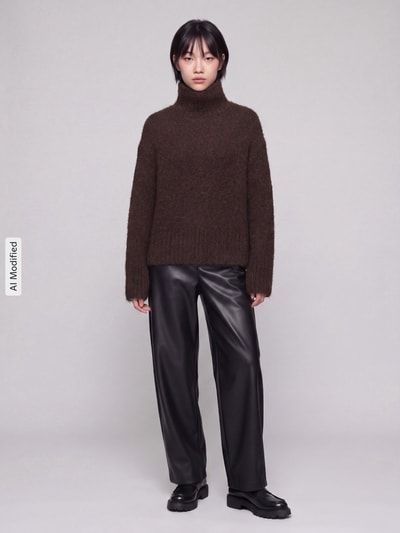 Selected Relaxed Fit Rollkragenpullover aus Alpaka-Mix Dunkelbraun 1