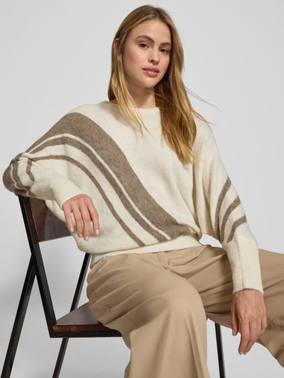 ICHI Relaxed fit gebreide pullover met alpaca, model 'KAMARA' Offwhite - 3