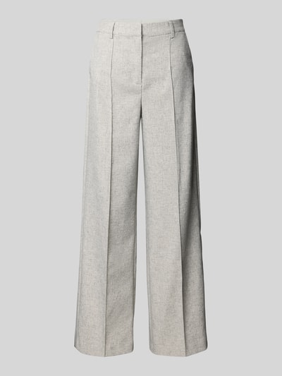 Productfoto, Hose met linnen-aandeel en lengtenaden model 'RIU' van YAS, materiaalmix, wijd been, dames, lichtgrijs, effen, textuur.
