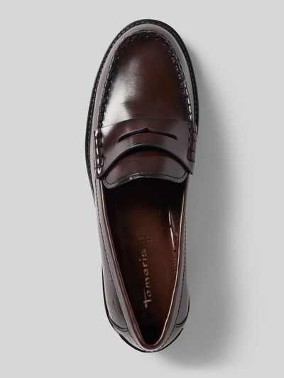 Produktfoto, Loafer aus echtem Rindsleder von Tamaris, glänzendes dunkelbraunes Glattleder mit feiner Naht, Damen Loafer von Tamaris