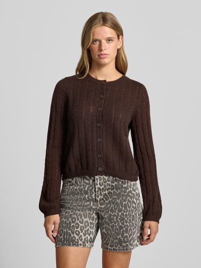 PIECES Regular fit gebreid jack met ronde hals model 'ADA' Donkerbruin - 4