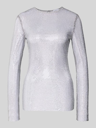 Produktfoto, Longsleeve mit Lochstickerei Modell 'LOPEROSO' von Marella aus Material-Mix mit Stretch-Anteil, Regular-Fit, weiß, feine Netzstruktur, Rundhalsausschnitt, Rückenlänge bei Größe S 69 cm.