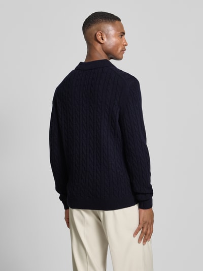 Lindbergh Strickpullover aus Leinen-Mix mit Polokragen Dunkelblau 5