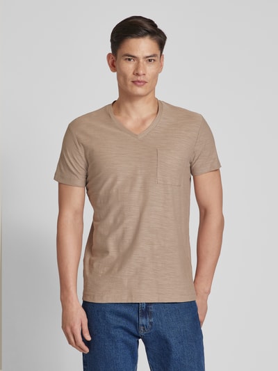 JOOP! Jeans T-Shirt mit V-Ausschnitt und Brusttasche Taupe Melange 4