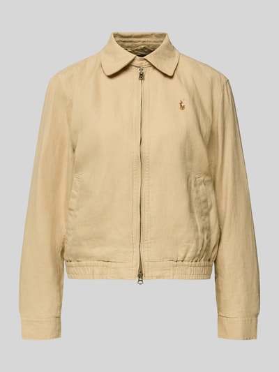 Productfoto, Regular Fit Jacke aus reinem Leinen van Polo Ralph Lauren in effen beige, lange mouwen, omgeslagen kraag, elastische zoom, logo-stiksel, steekzakken, materiaal puur linnen