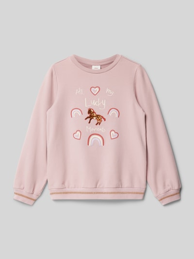 s.Oliver RED LABEL Regular Fit Sweatshirt aus weichem Baumwoll-Mix mit Glitzer- und Pailletendetails Rosa 1