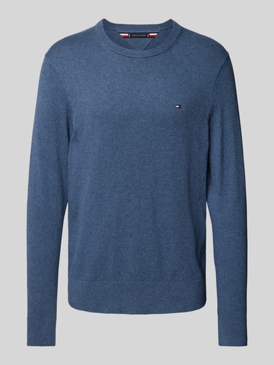 Tommy Hilfiger Sweter z dzianiny z wyhaftowanym logo model ‘PIMA’ Jeansowy niebieski 1