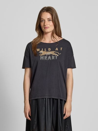 Oui Relaxed Fit T-Shirt aus reiner Baumwolle mit Motiv-Print Anthrazit 4