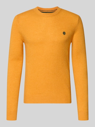 Produktfoto, Slim Fit gebreide pullover uit zuiver wol met labelstitching van MCNEAL, heren, ribboorden, okergeel, ruglengte maat M 66 cm, mouwlengte 69 cm