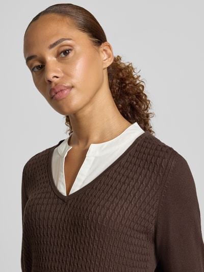 COMMA Shirt met lange mouwen van viscosemix in tricotlook Donkerbruin - 3