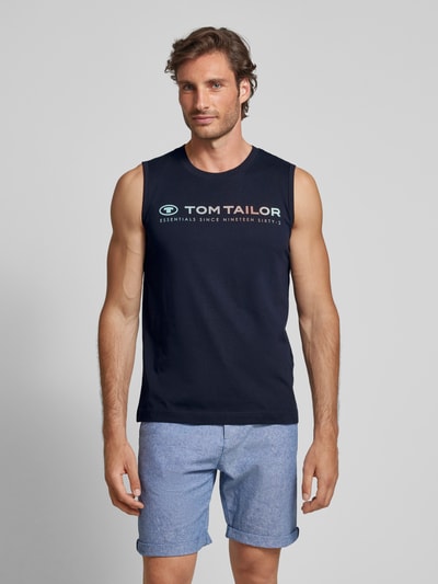 Tom Tailor Tanktop met labelprint Donkerblauw - 4