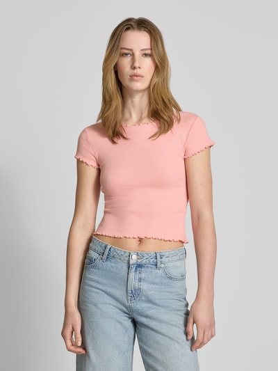 Review T-shirt z falistym dołem Różowy 4