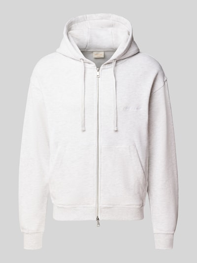 Produktfoto, Relaxed Fit Sweatjacke aus Baumwoll-Mix Modell 'ORSALAMANCO' von JACK & JONES in hellem Weiß mit Kapuze, Känguru-Tasche und Zweiwege-Reißverschluss, elastische Abschlüsse, Baumwoll-Mix für weiche Textur