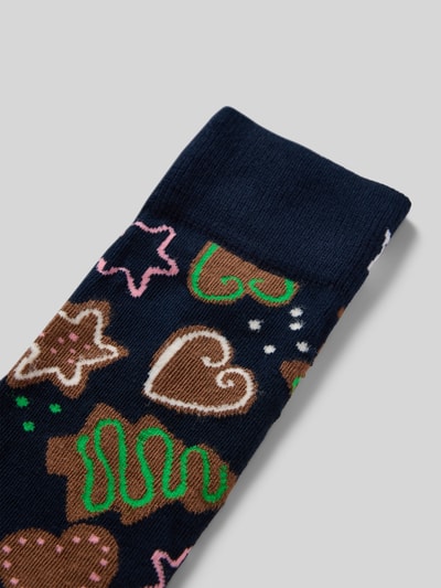 Happy Socks Sokken met logostitching, model 'Gingerbread Cookies' Donkerblauw - 2