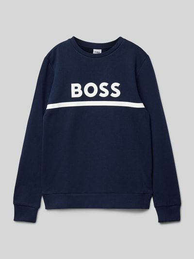 Boss Sweatshirt met labelprint Marineblauw - 1