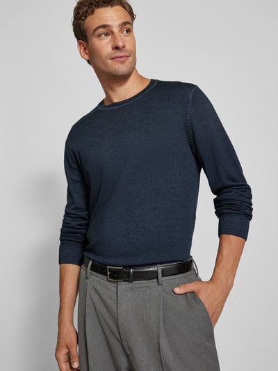 OLYMP Level Five Slim Fit Strickpullover aus Schurwolle mit Rundhalsausschnitt Marine 3