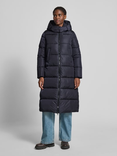 SAVE THE DUCK Regular fit gewatteerde lange jas met steekzakken, model 'Colette' Zwart - 4