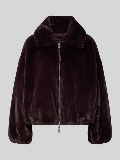Produktfoto, Relaxed Fit Jacke aus Kunstfell Modell 'Wender' von Beaumont Amsterdam in dunklem Braun mit Zweiwege-Reißverschluss und Umlegekragen, glatte Oberfläche