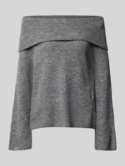 Vero Moda Regular Fit Strickpullover mit Off-Shoulder-Ärmeln und breitem Umschlag Modell 'ERA' Mittelgrau Melange 2