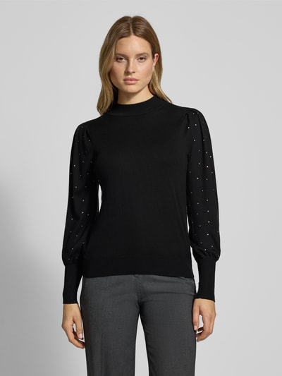 FREE/QUENT Sweter z dzianiny z obszyciem ozdobnymi kamieniami model ‘DOTKA’ Czarny 4