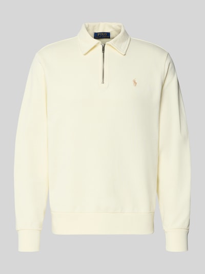 Produktfoto, Regular Fit Sweatshirt aus reiner Baumwolle von Polo Ralph Lauren in cremigem Unifarben, Polokragen, Logo-Detail, Sweat-Textur