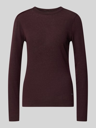 Produktfoto, Longsleeve aus Lyocell-Mix mit Rundhalsausschnitt von windsor., mieszanka lyocellu z dodatkiem wełny, krój slim fit, detal z logo, długość tyłu w rozmiarze 36: 63 cm, kolor ciemny bordowy, gładka faktura, proste rękawy