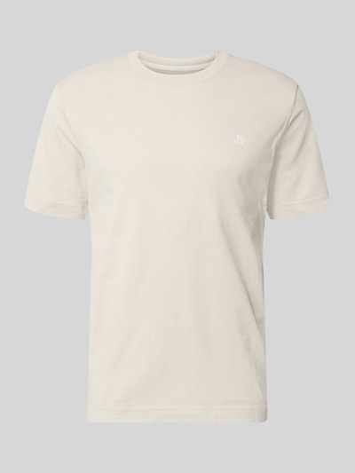 Produktfoto, cremefarbenes Regular Fit T-Shirt aus reiner Baumwolle mit Logo-Print von Marc O'Polo, glatte Oberfläche, schlichte Optik. Herren T-Shirt von Marc O'Polo