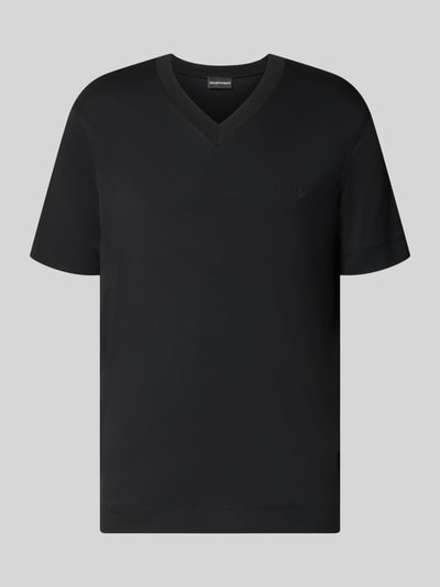 Produktfoto, T-Shirt aus Modal-Mix mit V-Ausschnitt von Emporio Armani in Schwarz, Regular Fit, weiche glatte Textur, Label-Stitching