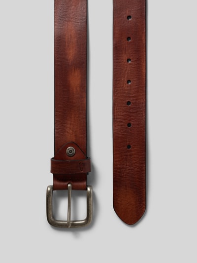 Produktfoto, Gürtel aus echtem Leder von camel active, braune Farbe, klassische Passform, Dornschließe, Label-Detail, Breite 4 cm