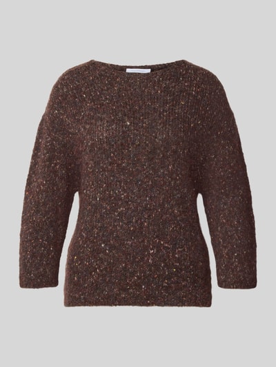 Produktfoto, Regular Fit Pullover in Strick-Optik von Rich & Royal, dunkle melierte Farbe, U-Boot-Ausschnitt, 3/4-Arm, strukturierte Oberfläche