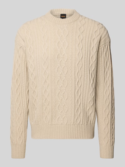 BOSS Orange Regular Fit Strickpullover aus reiner Schurwolle Modell 'KABLETO' Sand 2