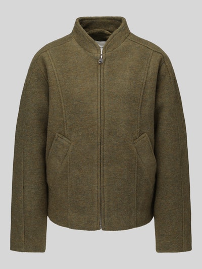 Produktfoto, Regular Fit Blouson aus Woll-Mix Modell 'JACQUELINE' von Selected, damska bomberka/bluzon z mieszanki wełny w kolorze oliwkowym, wyraźna tekstura, proste linie