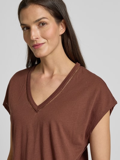 Scotch & Soda Leinen-T-Shirt mit V-Ausschnitt Mittelbraun 3