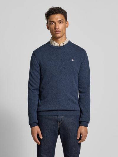 Gant Strickpullover aus reiner Lammwolle mit gerippten Abschlüssen Marine Melange 4