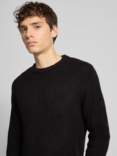 Jack & Jones Gebreide pullover met ribboorden, model 'LIAM' Zwart - 3