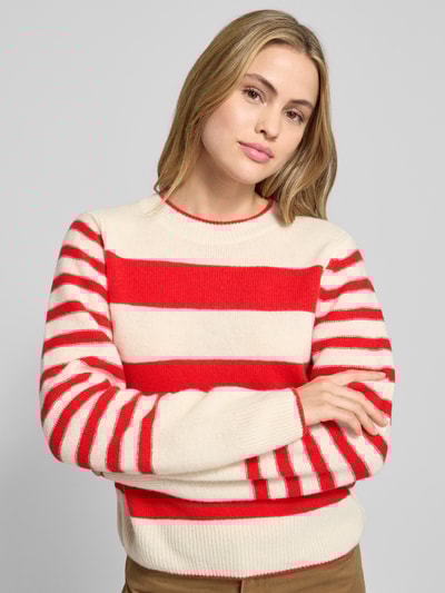 Marc O'Polo Regular fit gebreide pullover van zuivere scheerwol Lichtrood - 3