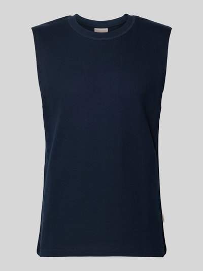 Produktfoto, Tanktop mit Strukturmuster und Rundhalsausschnitt von Jack & Jones, Herren Tanktop aus Reine Baumwolle, Regular-Fit, dunkelblau, Rückenlänge 67 cm bei Größe M