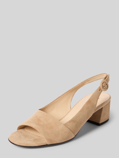 Productfoto, Midheels aus Leder mit Blockabsatz van Högl in beige, afgeronde vorm, riem met doornsluiting, gladde zool, hakhoogte 5 cm, schachthoogte 5 cm, schachtwijdte 4 cm