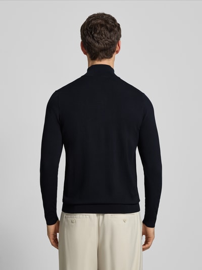 Profuomo Slim Fit Strickpullover mit Seiden-Anteil und Reißverschluss Marine 5